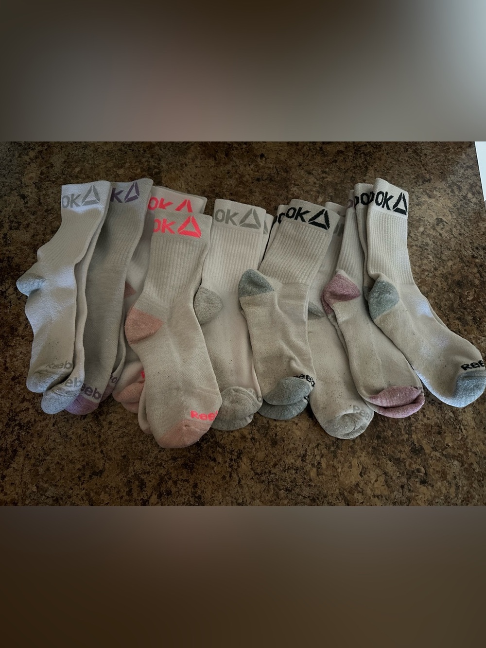 Reebok Women’s Pro Crew Socks in White with Pink, Gray and Purple Accents
